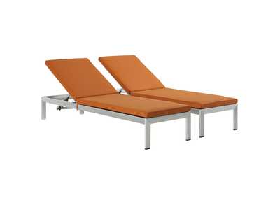 Image for Silver Orange Shore Chaise with Cushions Outdoor Patio Aluminum [Set of 2]