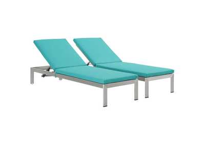 Image for Silver Turquoise Shore Chaise with Cushions Outdoor Patio Aluminum [Set of 2]