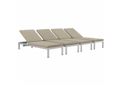 Image for Silver Beige Shore Chaise with Cushions Outdoor Patio Aluminum [Set of 4]