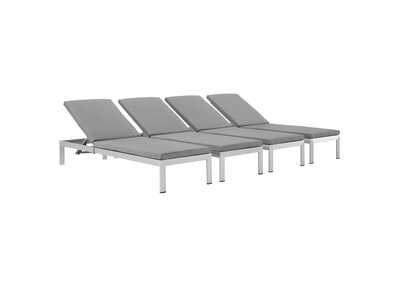Image for Silver Gray Shore Chaise with Cushions Outdoor Patio Aluminum [Set of 4]