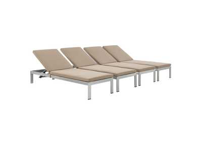 Image for Silver Mocha Shore Chaise with Cushions Outdoor Patio Aluminum [Set of 4]