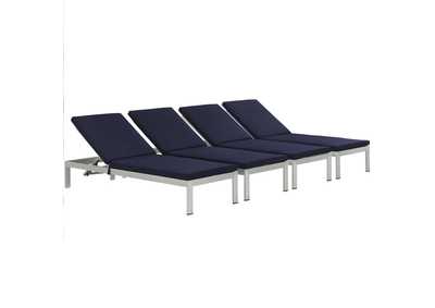 Image for Silver Navy Shore Chaise with Cushions Outdoor Patio Aluminum [Set of 4]