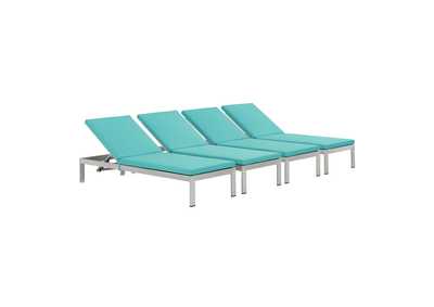 Image for Silver Turquoise Shore Chaise with Cushions Outdoor Patio Aluminum [Set of 4]