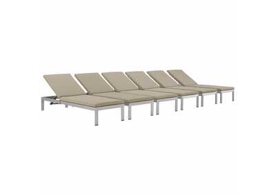 Image for Silver Beige Shore Chaise with Cushions Outdoor Patio Aluminum [Set of 6]