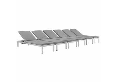 Image for Silver Gray Shore Chaise with Cushions Outdoor Patio Aluminum [Set of 6]