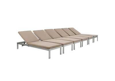 Image for Silver Mocha Shore Chaise with Cushions Outdoor Patio Aluminum [Set of 6]