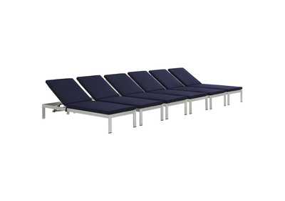 Image for Silver Navy Shore Chaise with Cushions Outdoor Patio Aluminum [Set of 6]