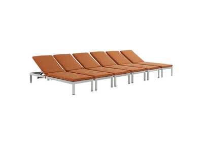 Image for Silver Orange Shore Chaise with Cushions Outdoor Patio Aluminum [Set of 6]