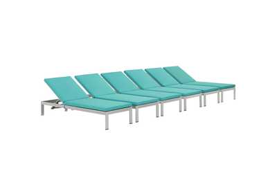 Image for Silver Turquoise Shore Chaise with Cushions Outdoor Patio Aluminum [Set of 6]