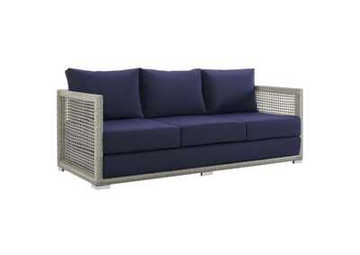 Image for Gray Navy Aura Outdoor Patio Wicker Rattan Sofa