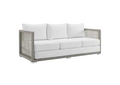 Image for Gray White Aura Outdoor Patio Wicker Rattan Sofa
