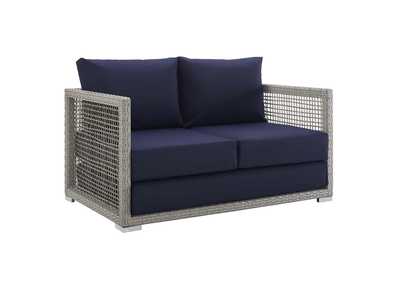 Image for Gray Navy Aura Outdoor Patio Wicker Rattan Loveseat
