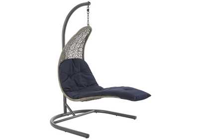 Image for Light Gray Navy Landscape Hanging Chaise Lounge Outdoor Patio Swing Chair
