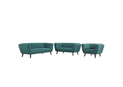 Image for Teal Bestow 3 Piece Upholstered Fabric Sofa Loveseat and Armchair Set