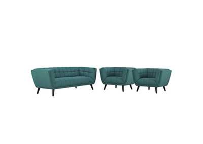 Image for Teal Bestow 3 Piece Upholstered Fabric Sofa and Armchair Set