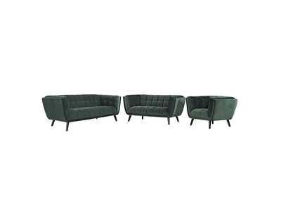 Image for Green Bestow 3 Piece Performance Velvet Sofa Loveseat and Armchair Set