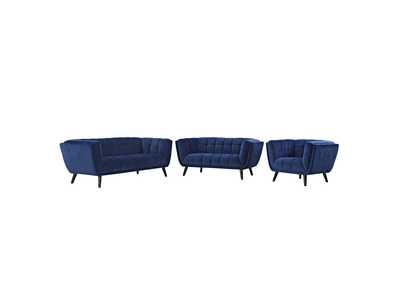Image for Navy Bestow 3 Piece Performance Velvet Sofa Loveseat and Armchair Set