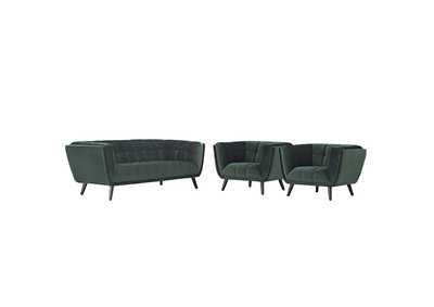 Image for Green Bestow 3 Piece Performance Velvet Sofa and Armchair Set