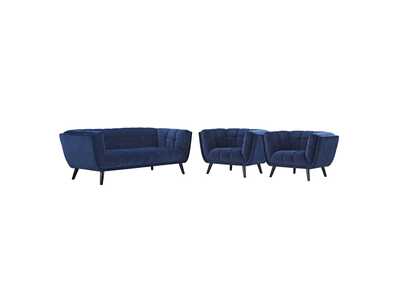 Image for Navy Bestow 3 Piece Performance Velvet Sofa and Armchair Set