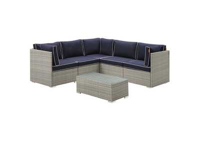 Image for Light Gray Navy Repose 6 Piece Outdoor Patio Sectional Set