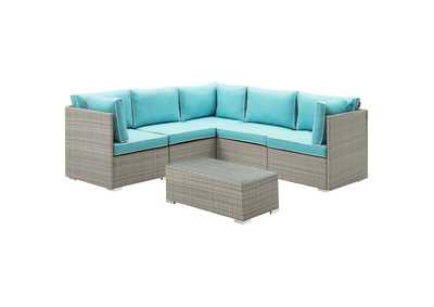 Image for Light Gray Turquoise Repose 6 Piece Outdoor Patio Sectional Set