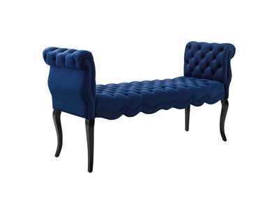 Image for Navy Adelia Chesterfield Style Button Tufted Performance Velvet Bench