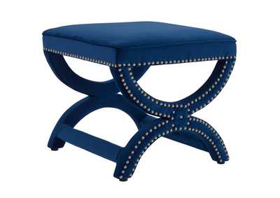 Image for Navy Expound Upholstered Nailhead Trim Performance Velvet Ottoman