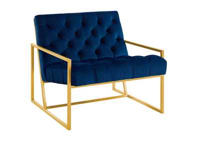 Image for Navy Bequest Gold Stainless Steel Performance Velvet Accent Chair