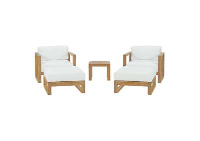 Image for Natural White Upland 5 Piece Outdoor Patio Teak Set