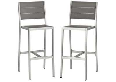 Image for Silver Gray Shore Armless Bar Stool Outdoor Patio Aluminum [Set of 2]