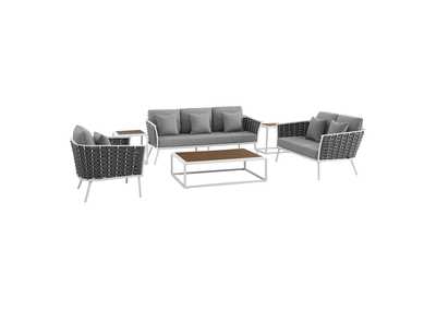 Image for White Gray Stance 6 Piece Outdoor Patio Aluminum Sectional Sofa Set