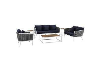 Image for White Navy Stance 6 Piece Outdoor Patio Aluminum Sectional Sofa Set