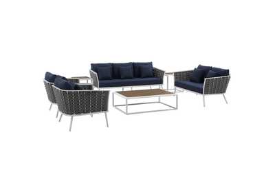 Image for White Navy Stance 7 Piece Outdoor Patio Aluminum Sectional Sofa Set