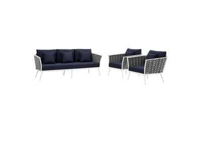 Image for White Navy Stance 3 Piece Outdoor Patio Aluminum Sectional Sofa Set
