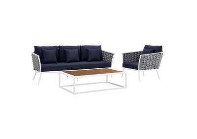 Image for White Navy Stance 3 Piece Outdoor Patio Aluminum Sectional Sofa Set