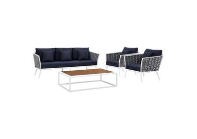 Image for Stance White Navy 4 Piece Outdoor Patio Aluminum Sectional Sofa Set