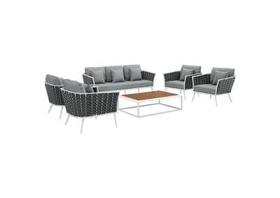 Image for White Gray Stance 6 Piece Outdoor Patio Aluminum Sectional Sofa Set