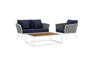 Image for White Navy Stance 3 Piece Outdoor Patio Aluminum Sectional Sofa Set