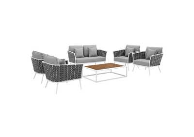 Image for White Gray Stance 6 Piece Outdoor Patio Aluminum Sectional Sofa Set
