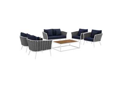 Image for White Navy Stance 6 Piece Outdoor Patio Aluminum Sectional Sofa Set