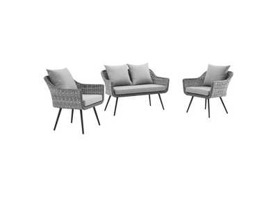 Image for Gray Gray Endeavor 3 Piece Outdoor Patio Wicker Rattan Loveseat and Armchair Set