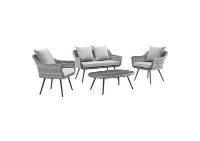 Image for Gray Gray Endeavor 4 Piece Outdoor Patio Wicker Rattan Loveseat Armchair and Coffee Table Set