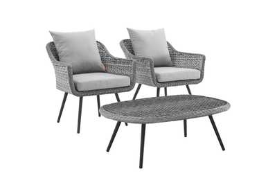 Image for Gray Gray Endeavor 3 Piece Outdoor Patio Wicker Rattan Armchair and Coffee Table Set