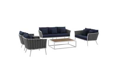 Image for White Navy Stance 5 Piece Outdoor Patio Aluminum Sectional Sofa Set