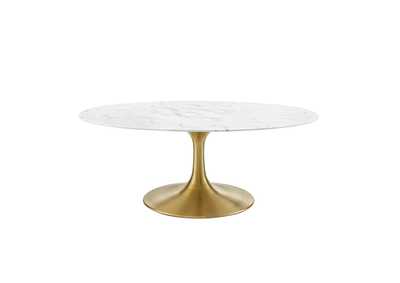 Image for Gold White Lippa 42" Oval-Shaped Artifical Artificial Marble Coffee Table
