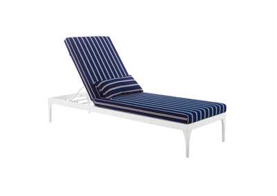 Image for White Striped Navy Perspective Cushion Outdoor Patio Chaise Lounge Chair