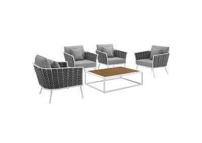 Image for White Gray Stance 5 Piece Outdoor Patio Aluminum Sectional Sofa Set