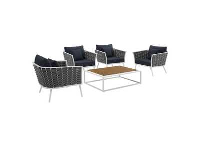 Image for White Navy Stance 5 Piece Outdoor Patio Aluminum Sectional Sofa Set