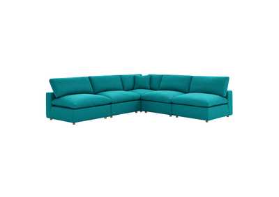 Image for Teal Commix Down Filled Overstuffed 5 Piece Sectional Sofa Set