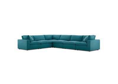 Image for Teal Commix Down Filled Overstuffed 6 Piece Sectional Sofa Set